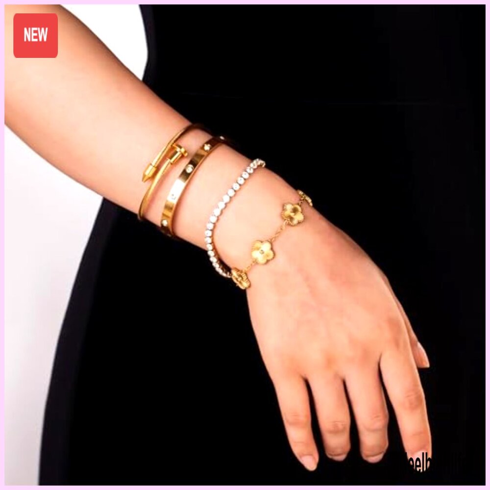 18k Gold Plated Stackable Bracelet Set, Adjustabl… - image 6